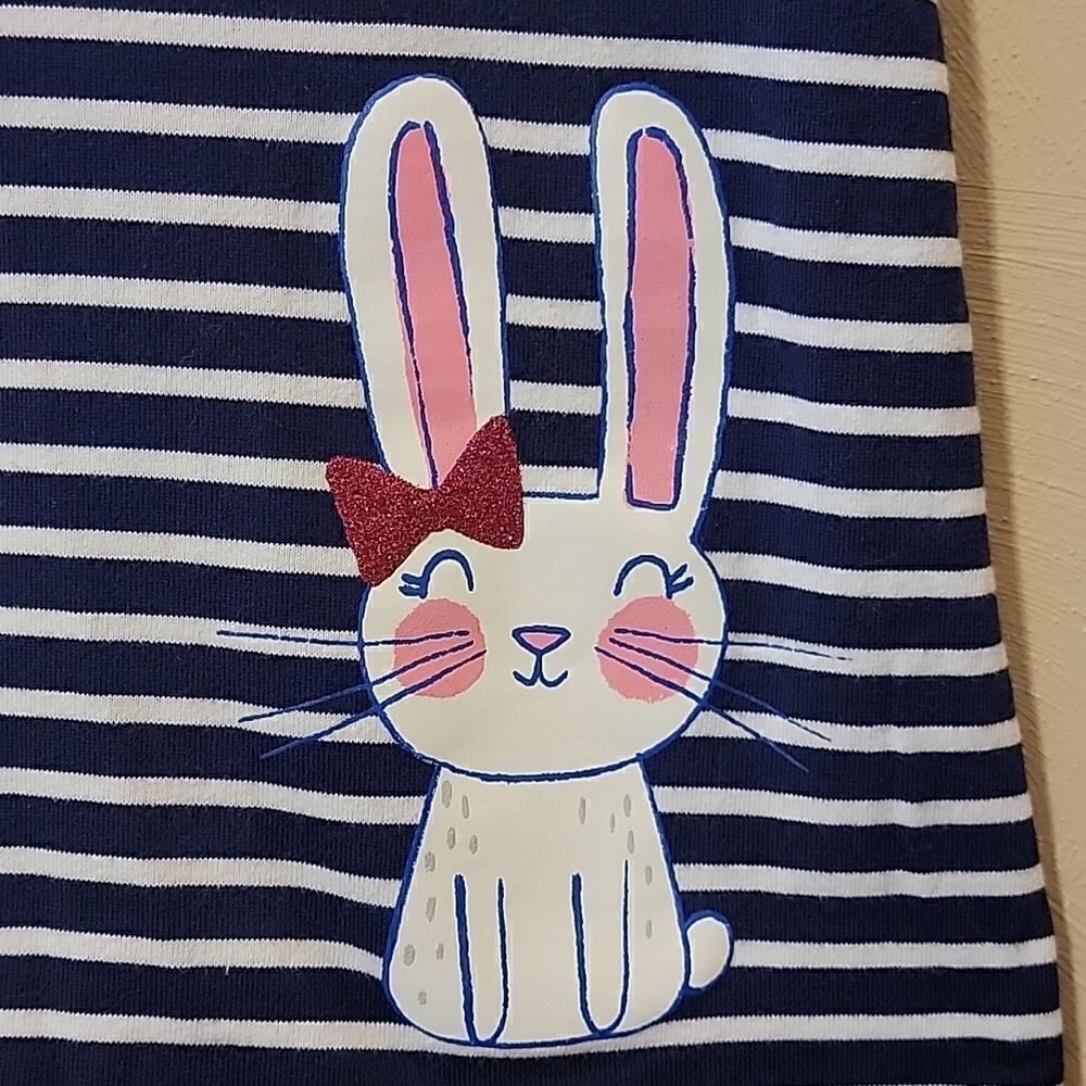 Gymboree NAVY BLUE AND WHITE STRIPED DRESS WITH BUNNY, SIZE 4 - Picture 3 of 5